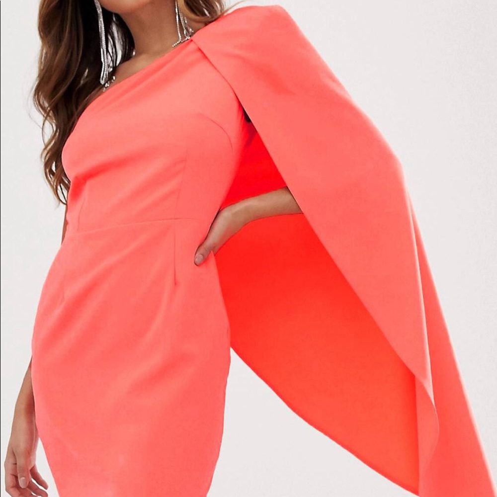 Lavish Alice one shoulder cape detail dress
